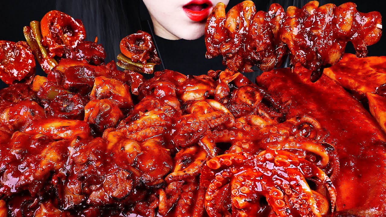 ASMR SPICY SEAFOOD, OYSTER, 굴 먹방, 해물찜 먹방, SPICY ENOKI MUSHROOM, 버섯 먹방, OCTOPUS, 장어, 주꾸미, 뿔고동 MUKBANG