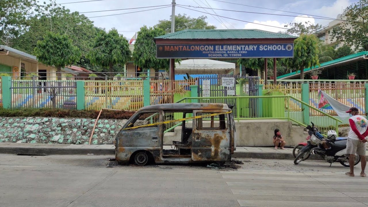 Burned multicab in Mantalongon Barili Cebu infront of Elementary school May 11, 2021