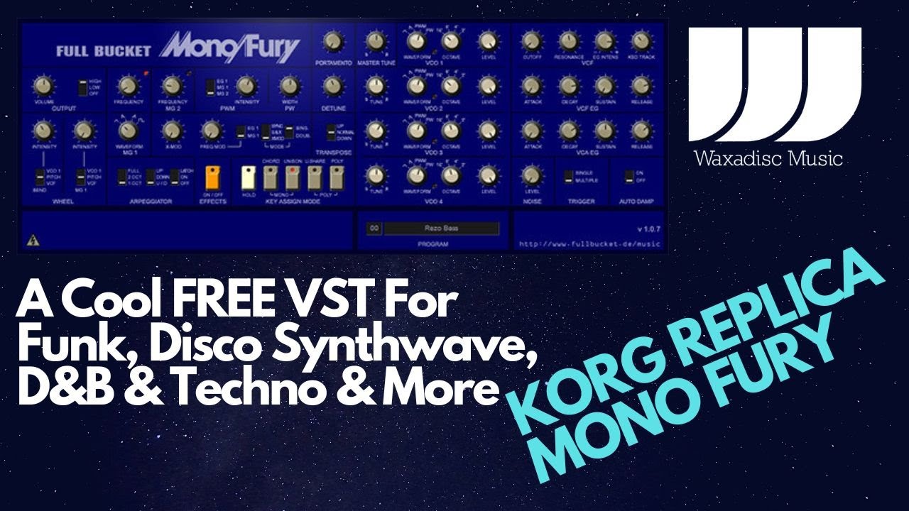 Бесплатный VST-синтезатор Korg Mono Fury для жанров фанк, диско, техно, синтвейв 2020 года.
