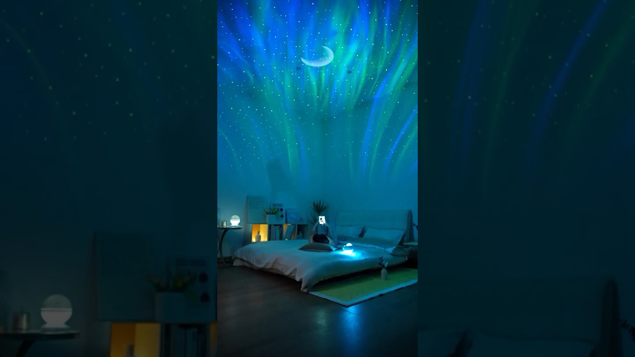 I guess your bedroom need this romantic Aurora galaxy star projector and bite noise speaker