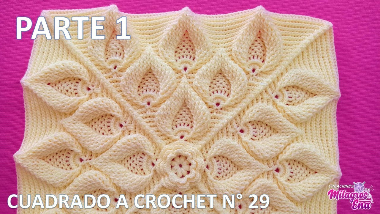 PARTE 1 Como tejer el Cuadro o cuadrado N° 29 a crochet en punto de hojas relieves para cojines