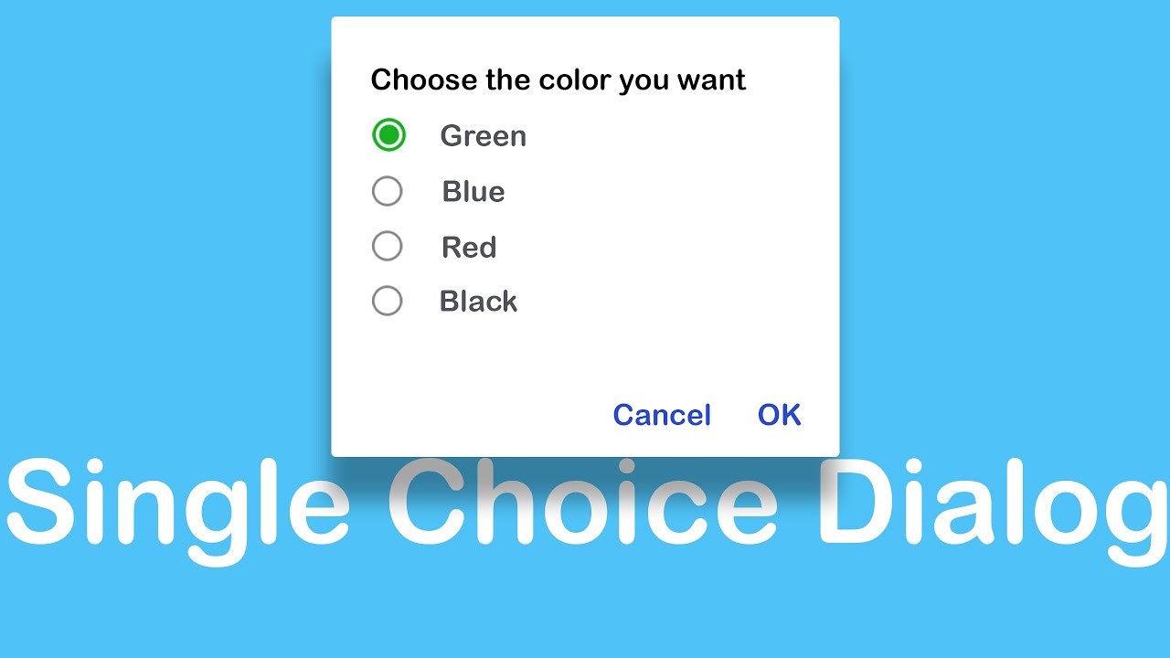 Single Choice Dialog in Android | Material Design