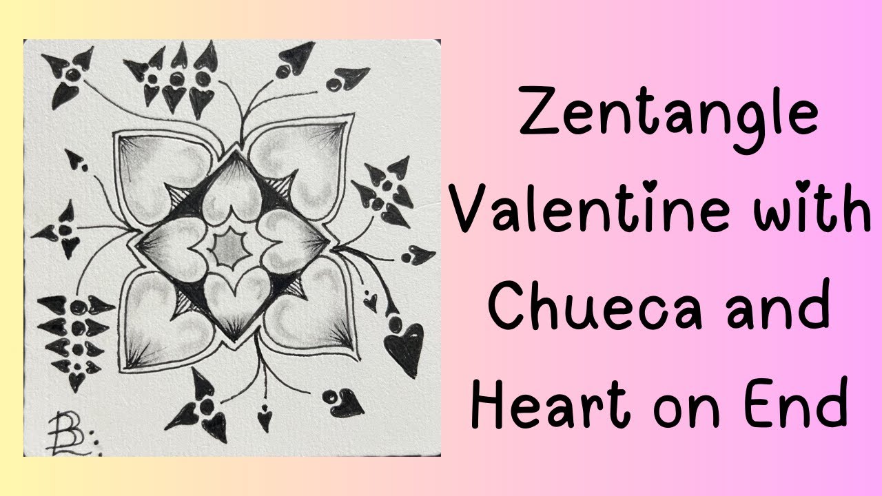 Zentangle Valentine Tile with Hearts on End and Chueca