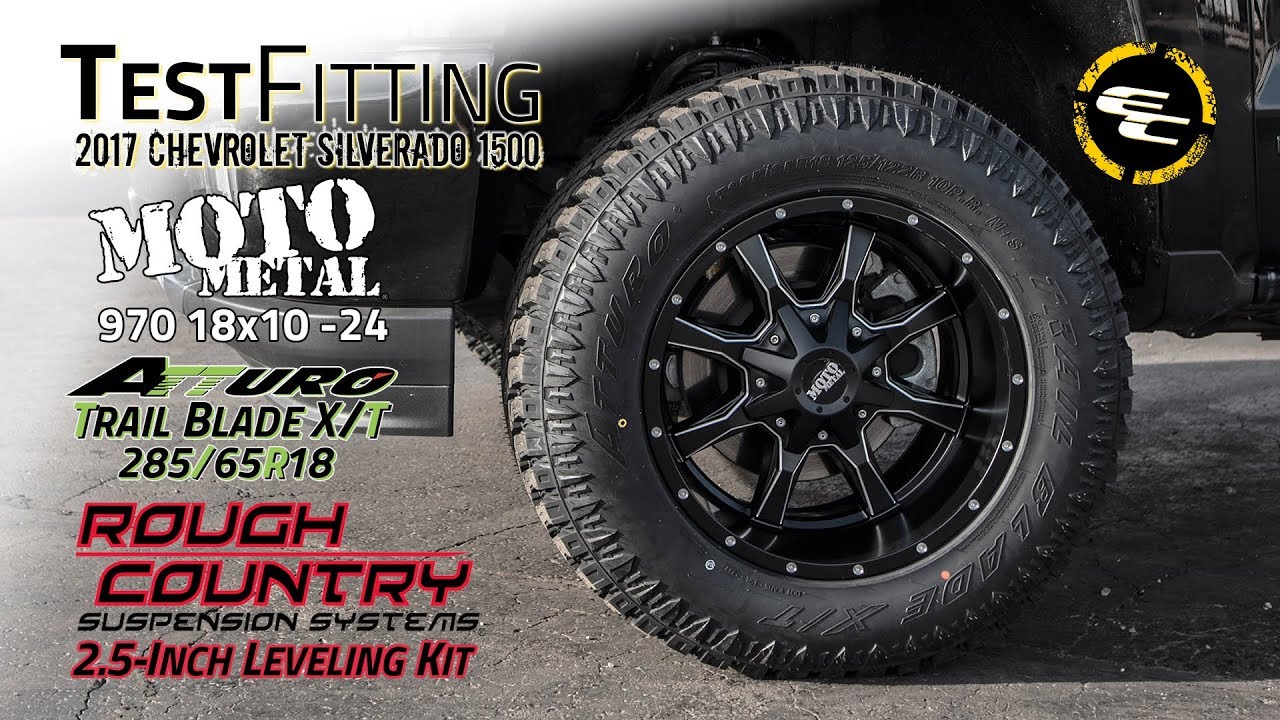 Test Fitting - Leveled 2017 Chevy Silverado 1500 w/ 18x10 Moto Metal 970 & 285/65 Atturos