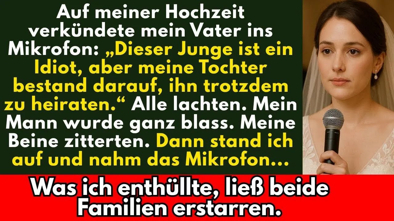 Bei Hochzeit sagte Vater_ „Der Junge ist ein Idiot!“ Mein Mann erblasste… dann griff ich zum Mikro…
