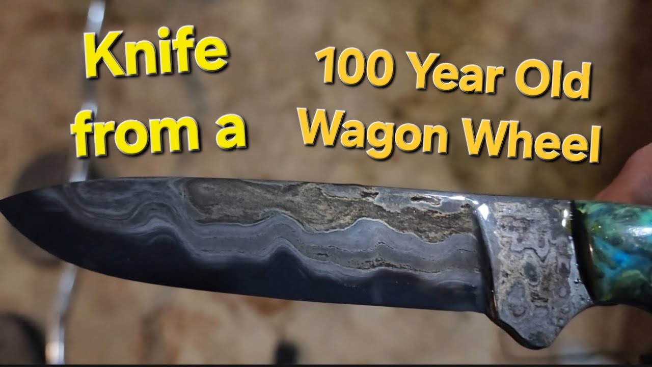 Full build of a high quality,  beautiful hunting knife from a 100 year old wagon wheel!