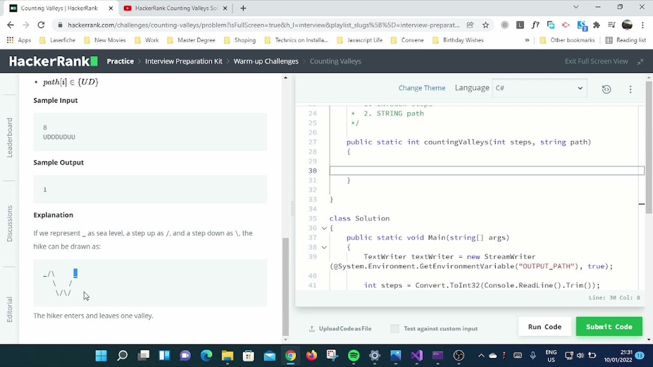 How to Simply Solve Hackerrank Counting Valley Challenge in C#