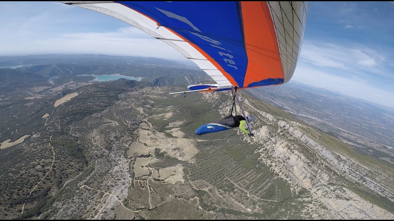 Impressive Hang Gliding Flight above Ager, Pyrenees, Spain