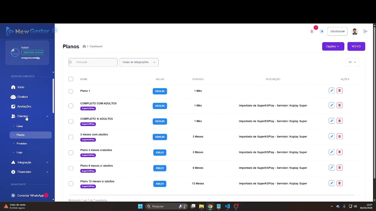 NewGestor importação em massa iptv