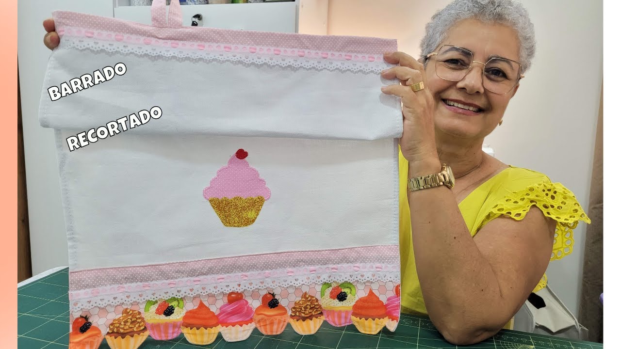 COMO fazer BARRADO no pano de PRATO recortado de CUPCAKE