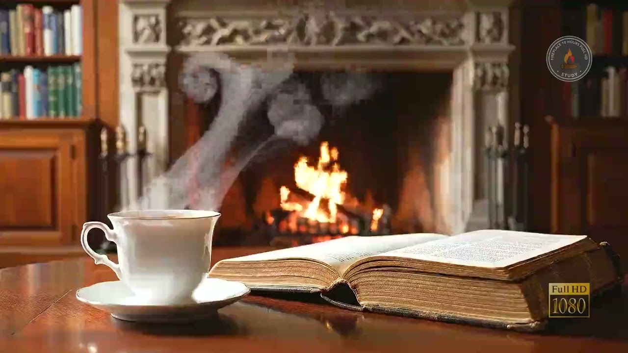 Fireplace 10 Hours - Peaceful Study Space Ambience