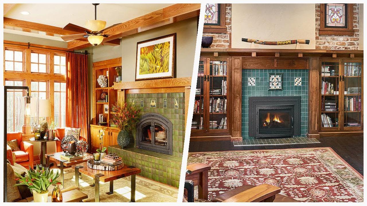 75 Craftsman Living Space With A Tile Fireplace Design Ideas You'll Love 🔴