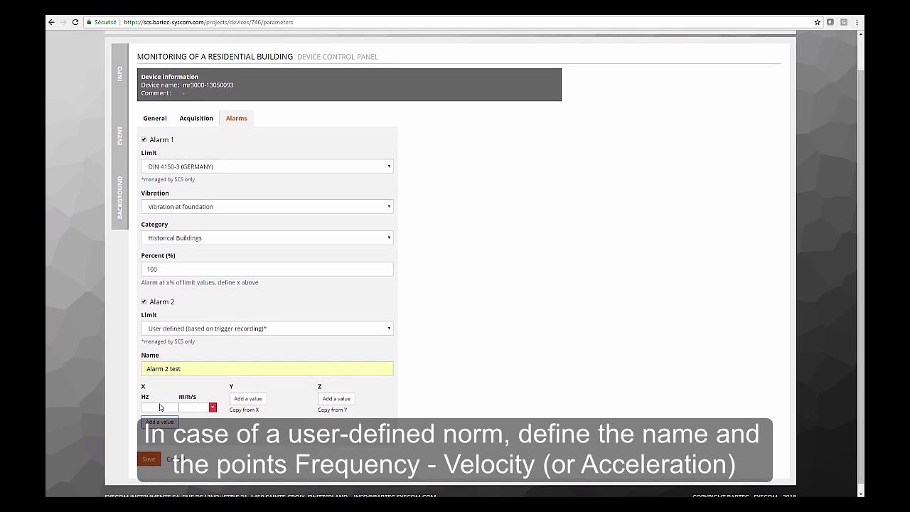 Syscom Cloud Software - alarm and notifications settings