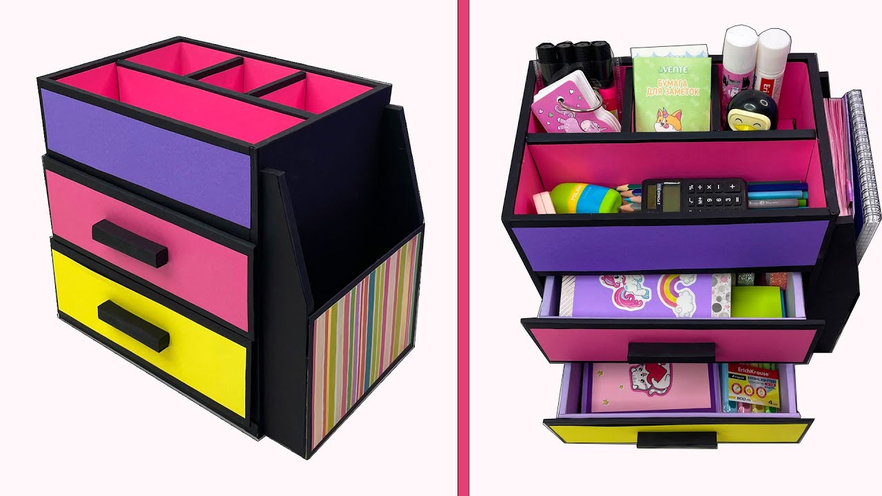 AMAZING ORGANIZER IDEAS // How to make a desk organizer with drawers
