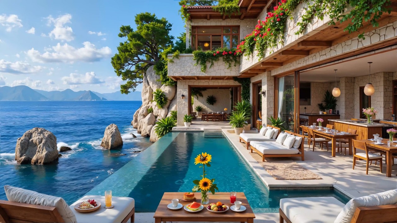 Upbeat Bossa Nova Jazz at Seaside Ambience ~ Morning Jazz Music with Ocean Waves to Refresh