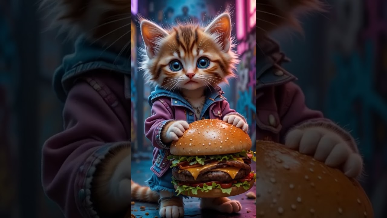 Cute Cat With Burger #cute #ai #shorts