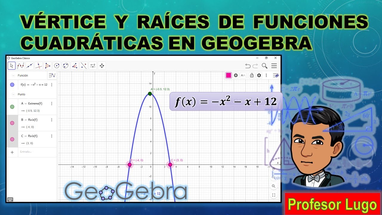 VÉRTICE Y RAÍCES DE FUNCIONES CUADRÁTICAS EN GEOGEBRA 👨‍🏫📐📏🖊