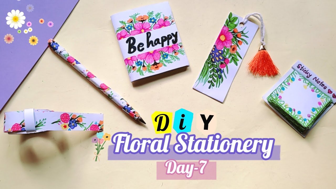 (Day-7)How to make floral Stationery set at home /DIY cute stationery set /flower Stationery