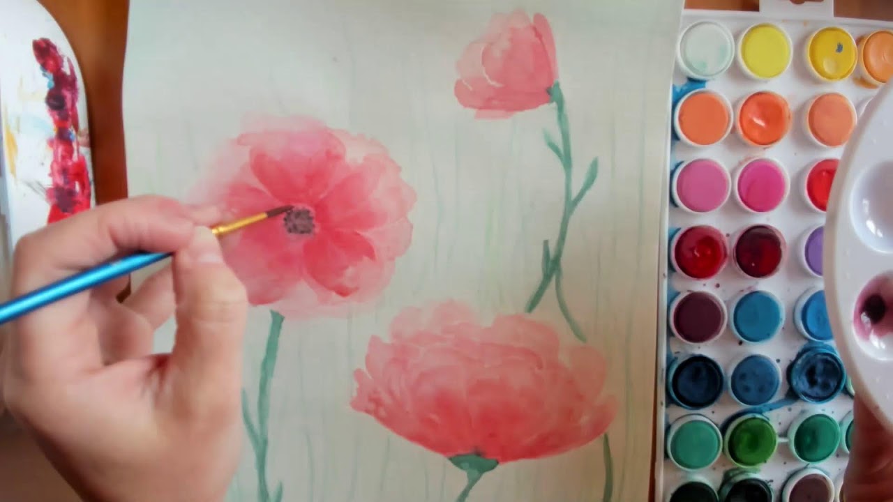How To Paint a Watercolor Poppies - Virtual Paint Class