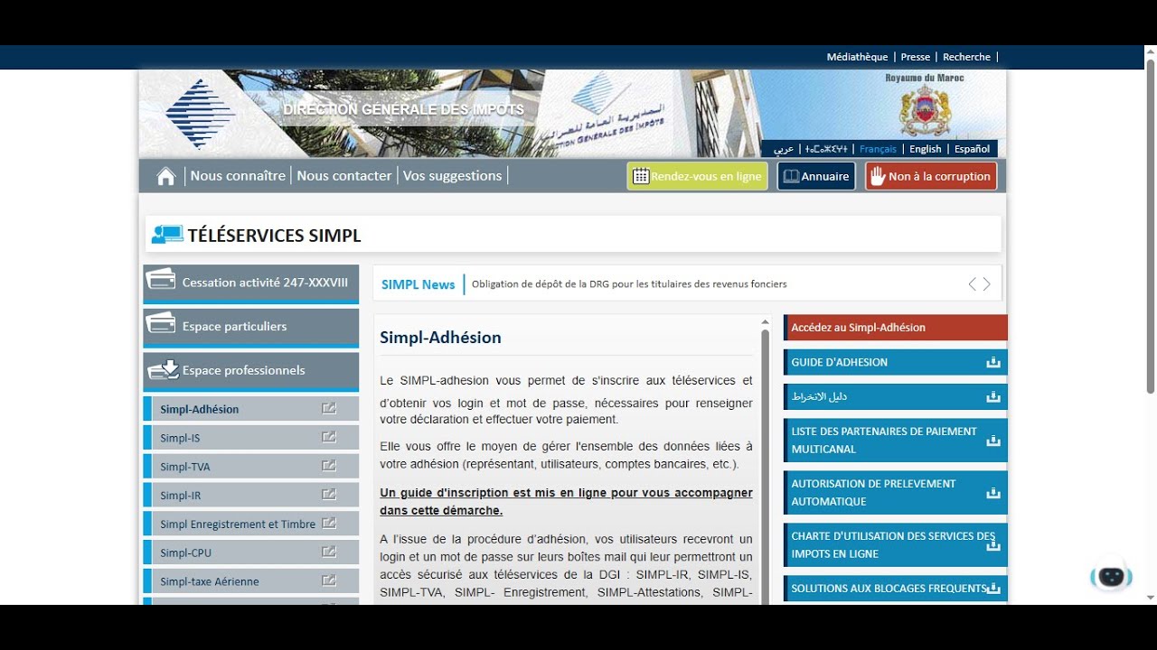 Déclaration de la RAS en matière de la TVA sur SIMPL TVA - DGI