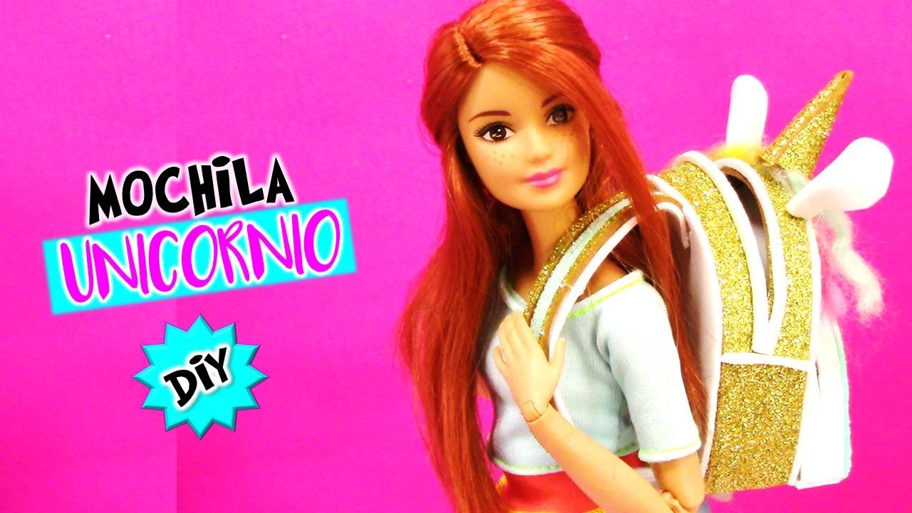 🦄 Como hacer MOCHILA de UNICORNIO para MUÑECAS Barbie muy FÁCIL! MANUALIDADES PARA MUÑECAS