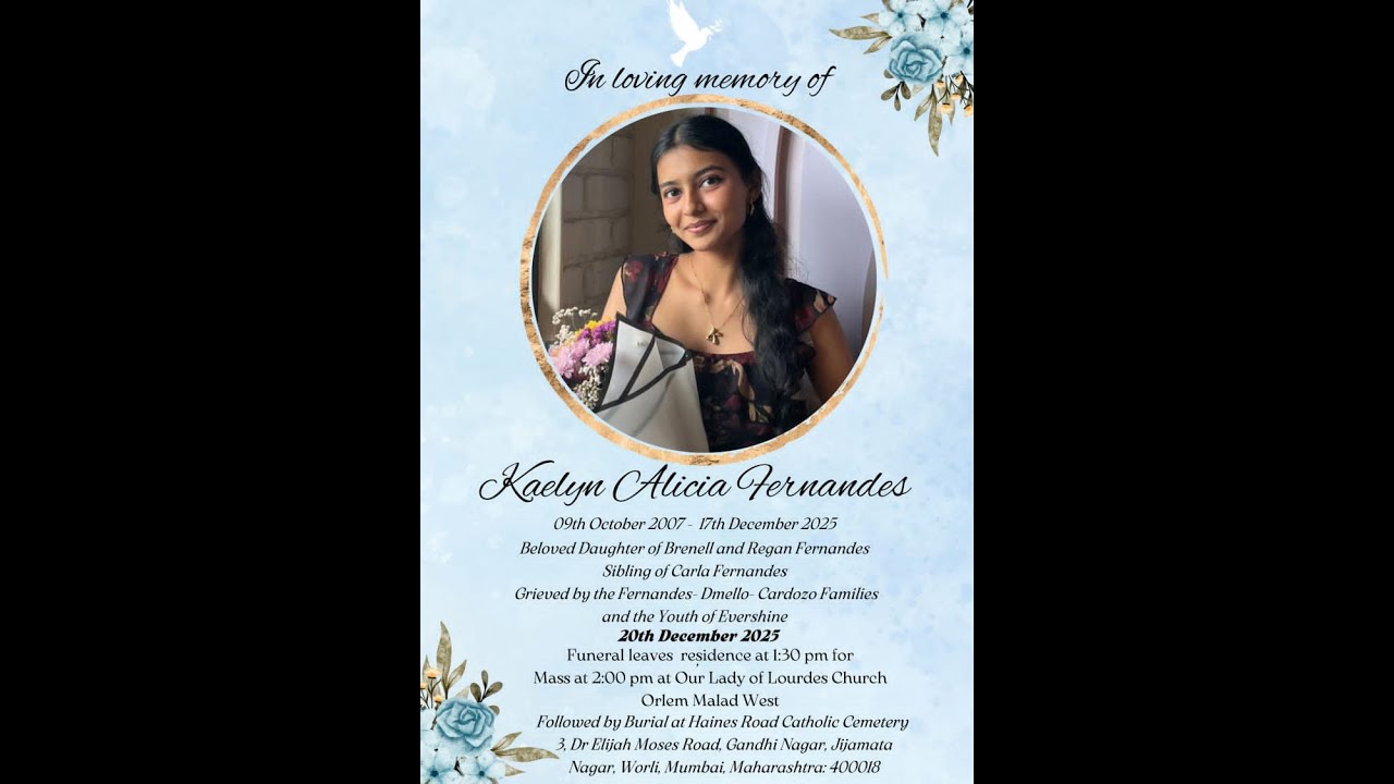 Celebrating the life of Kaelyn Alicia Fernandes on 20.12.25, Live Streaming 2.00 pm Onwards