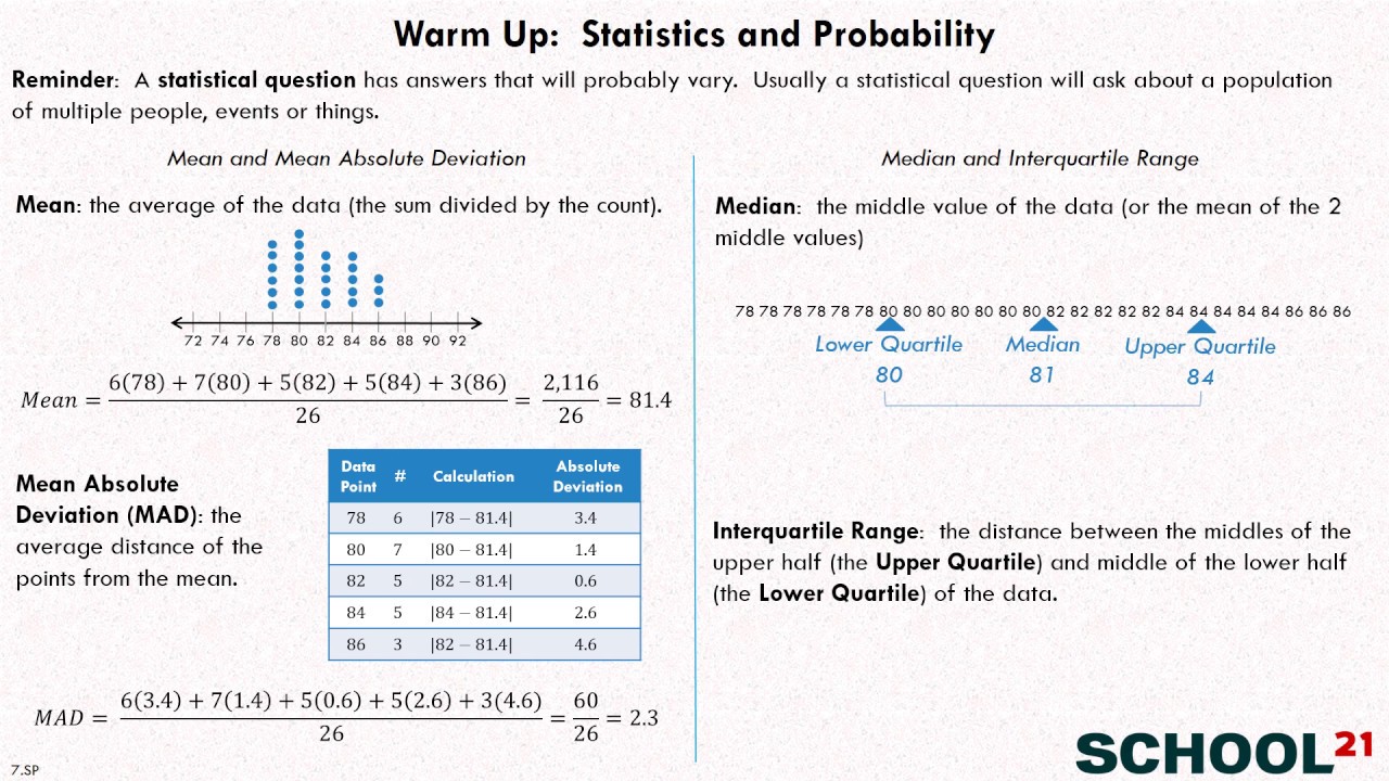 Warm Up:   Statistics and Probability 1 (7.SP)