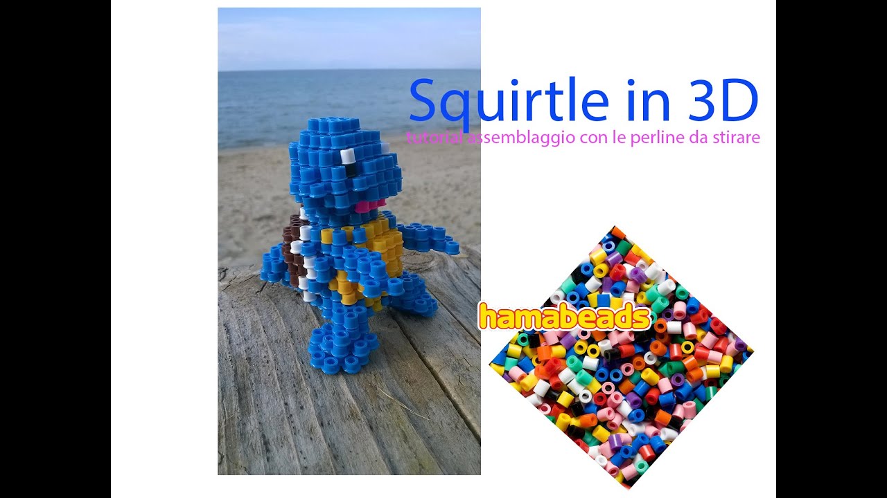 Squirtle in 3D con le perline da stirare tutorial assemblaggio Hama Beads Pyssla Pokemon