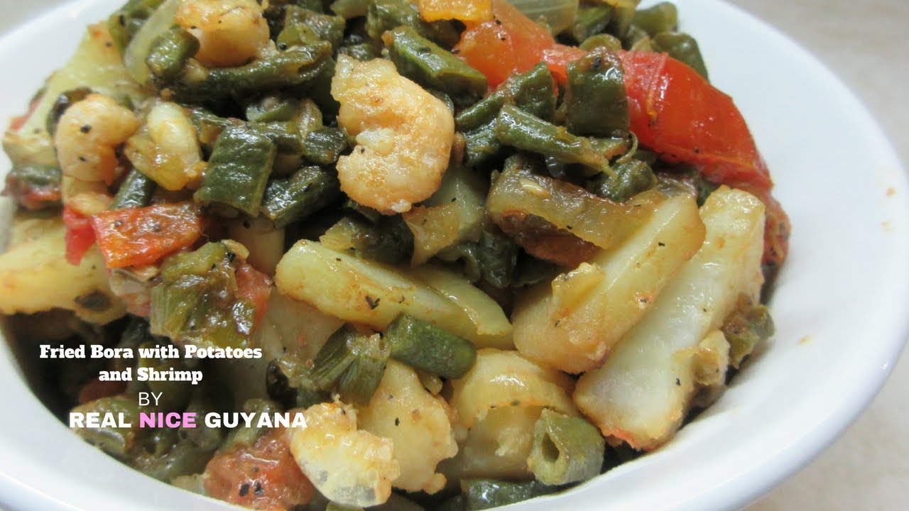 Fried Bora (Long Beans) with Potatoes and Shrimp step by step Recipe Video II Real Nice Guyana.
