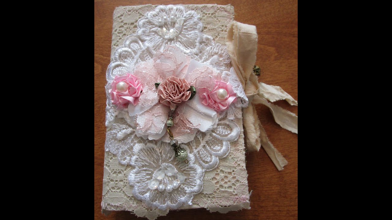 Soft cover journal w/lace and beaded applique