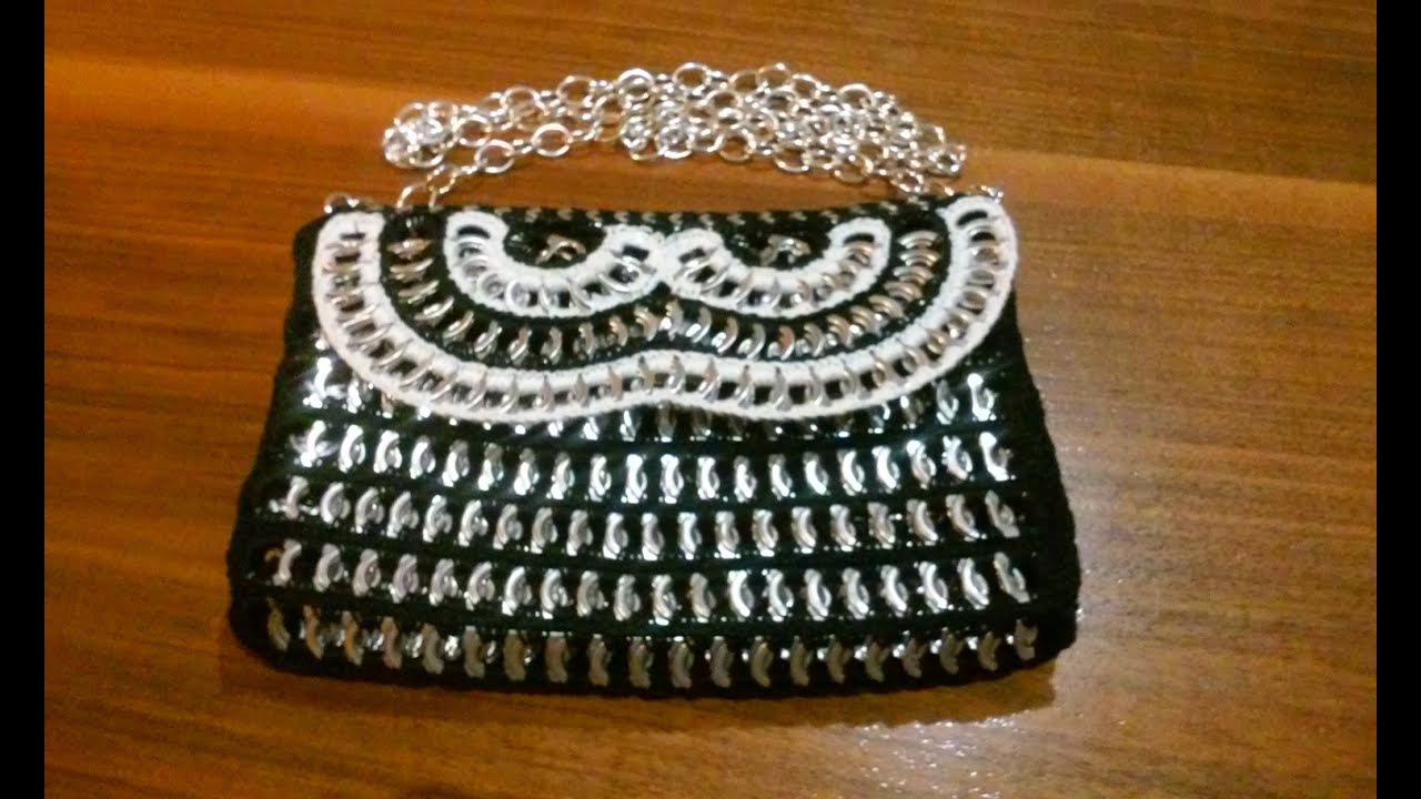 Como hacer un bolso de fiesta con anillas de lata BOLSO BLACK & WHITE 2