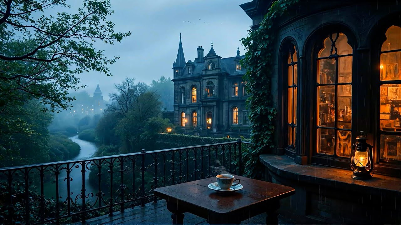 Rainy Manor by the River at Night 🌧️ | Dark Academia Ambience for Deep Focus | Moody Classical Piano