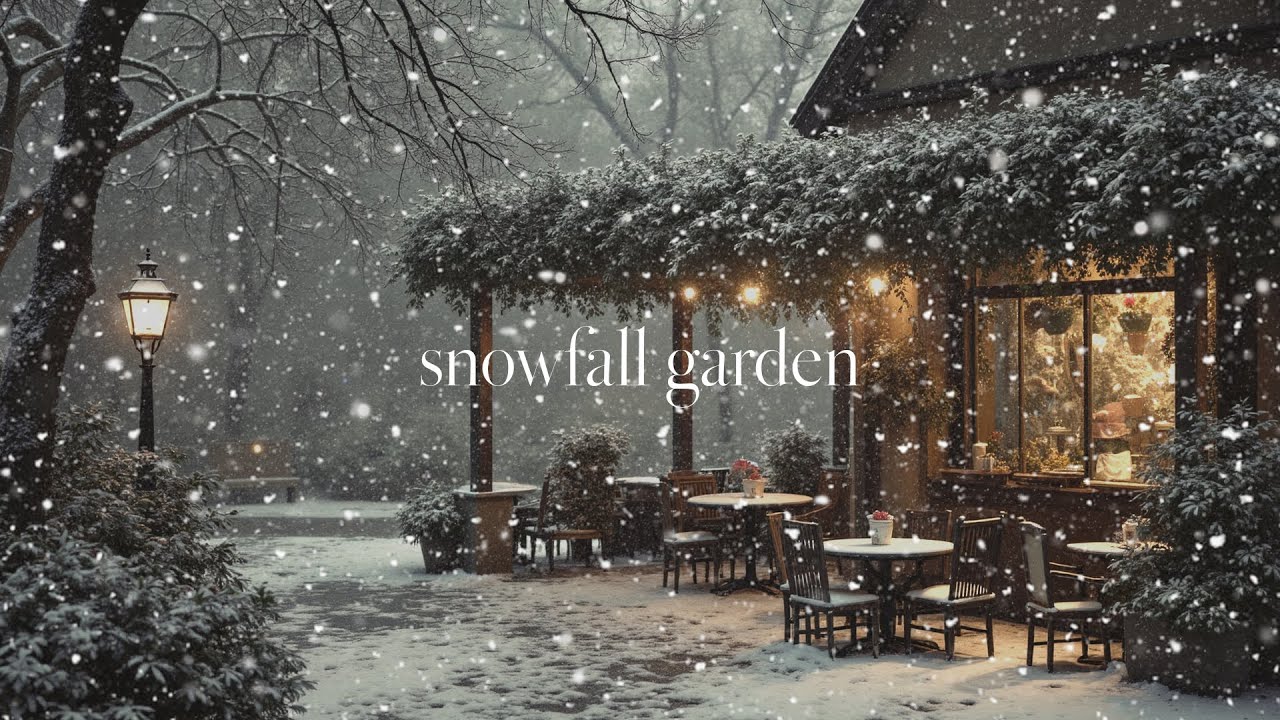 Quiet Winter Café ❄️ | Snowfall Garden Ambience | Relaxing Piano & Violin