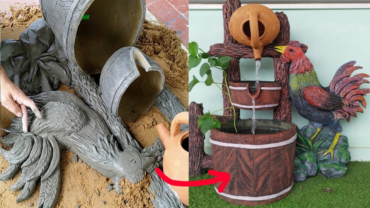 Cement craft | DIY fountain with rooster symbol and easy tricks