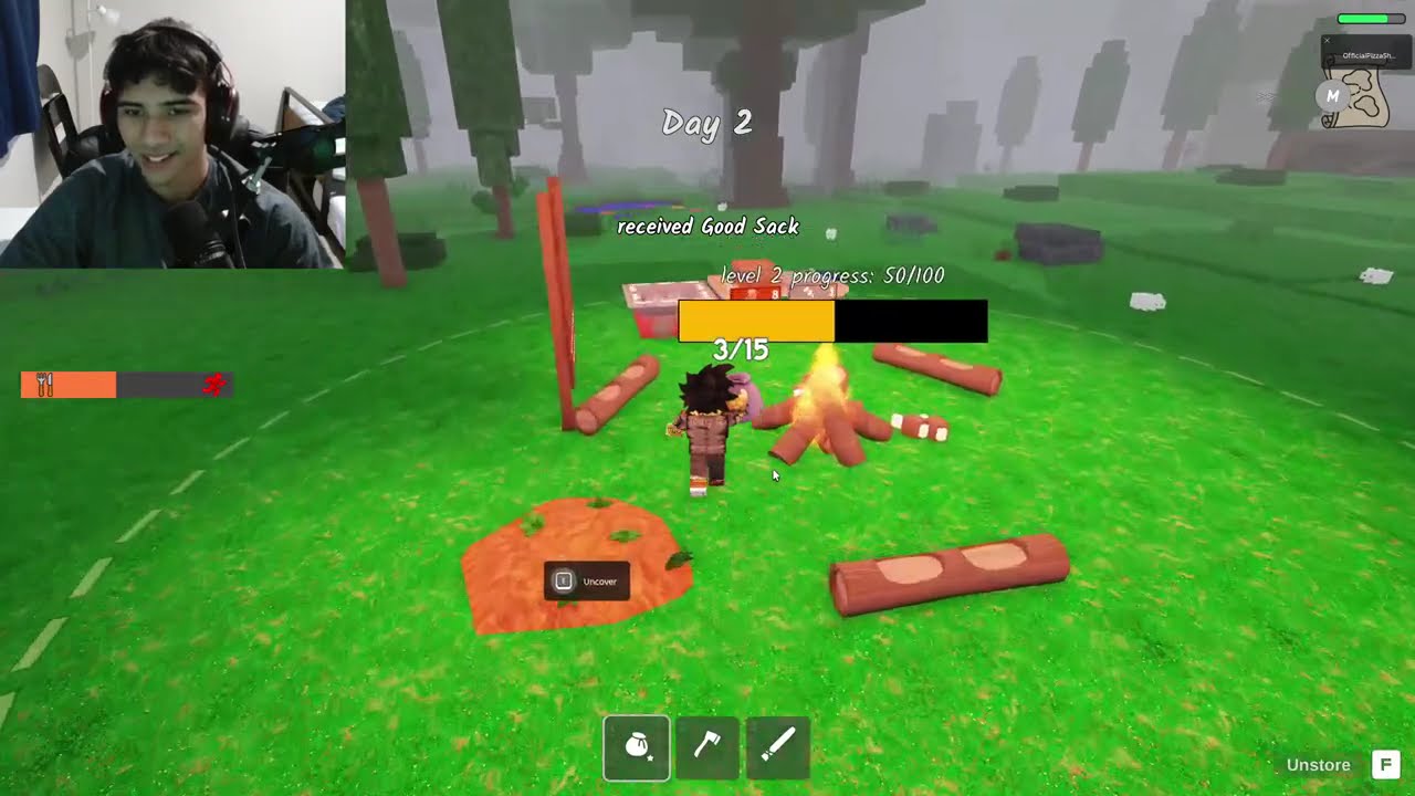 pizza is live playing 99 nights in the forest on roblox