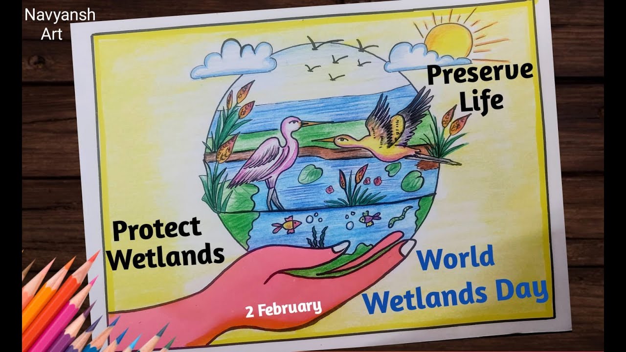 World Wetlands Day poster drawing / Wetlands Day drawing / Save Wetlands, Save Nature drawing