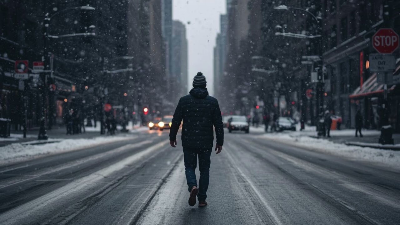 Silent snowfall in New York.