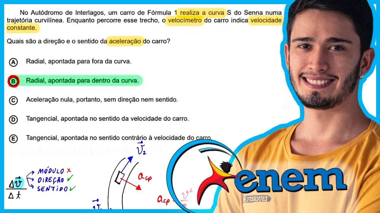 ENEM 2020 Digital - No Autódromo de Interlagos, um carro de Fórmula 1 realiza a curva S do Senna num
