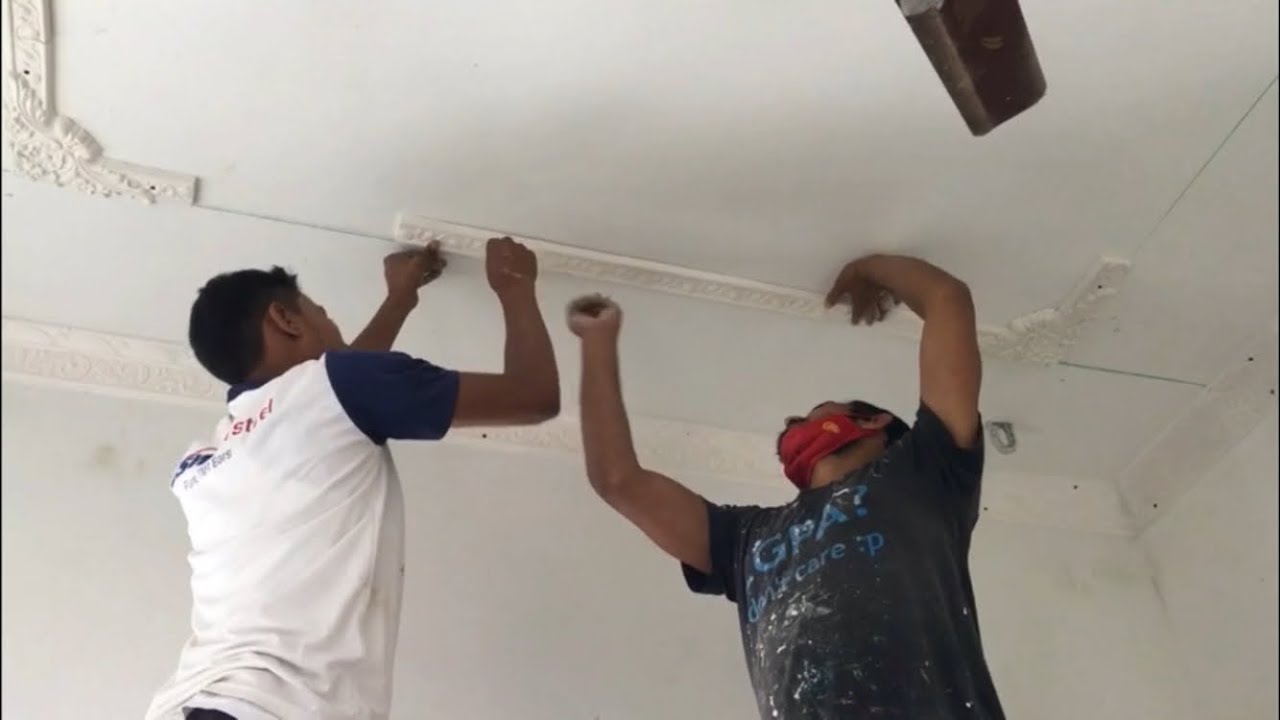 Gypsum Cornice Moulding Fitting With Drill Machine | Pop Gypsum Full Work |@Palli rong
