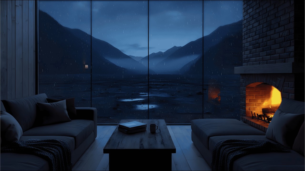 Cozy Rainy Night Lofi by the Fireplace 🌧️ Calm Lofi Beats for Deep sleep, Study & Relax