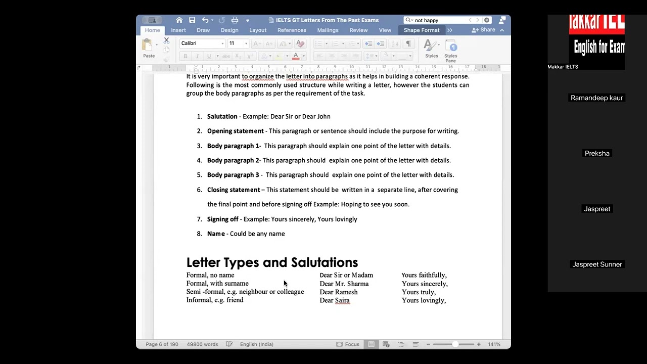 10 november 2024 IELTS letters class for GT students