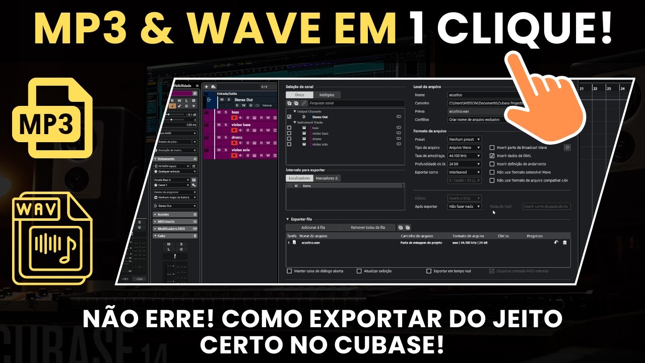 Como Exportar MP3 e WAVE com um Clique no Cubase 14