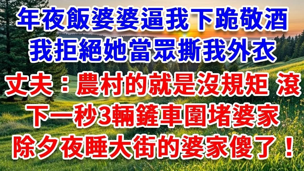 年夜飯婆婆逼我下跪敬酒，我拒絕她當眾撕我外衣，丈夫：農村的就是沒規矩 滾！下一秒3輛鏟車圍堵婆家，除夕夜睡大街的婆家傻了！#詩涵講故事#為人處世#生活經驗#情感故事#晚年哲理#說故事#完結文#原創