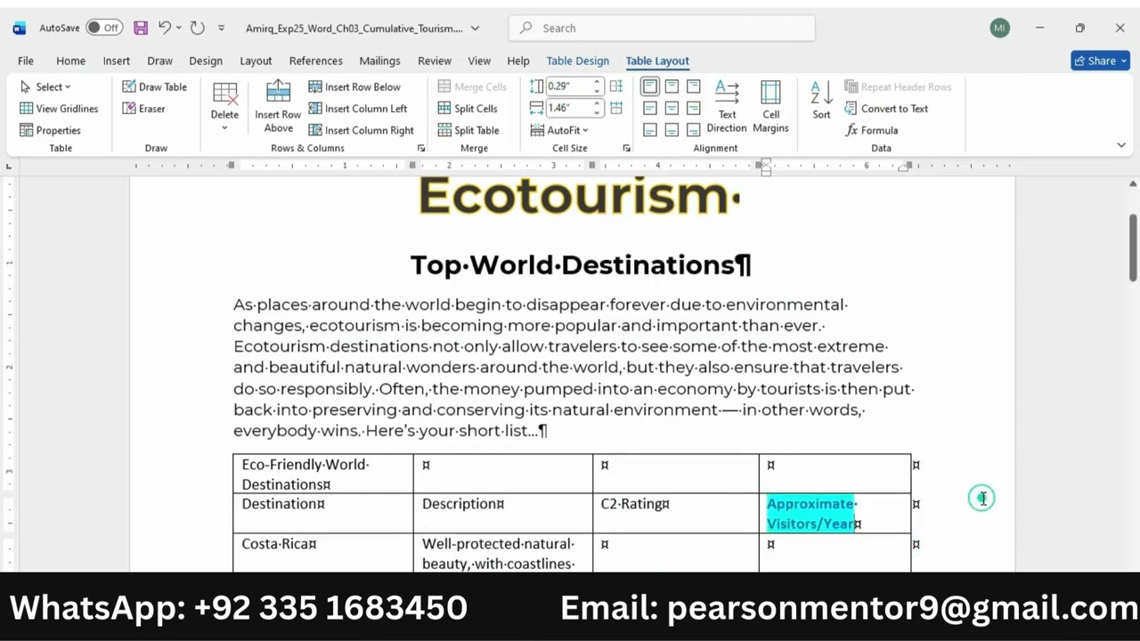 Exp25_Word_Ch03_Cumulative_Tourism | Word Chapter 3 Grader Cumulative-Tourism | Word Ch03 Cumulative