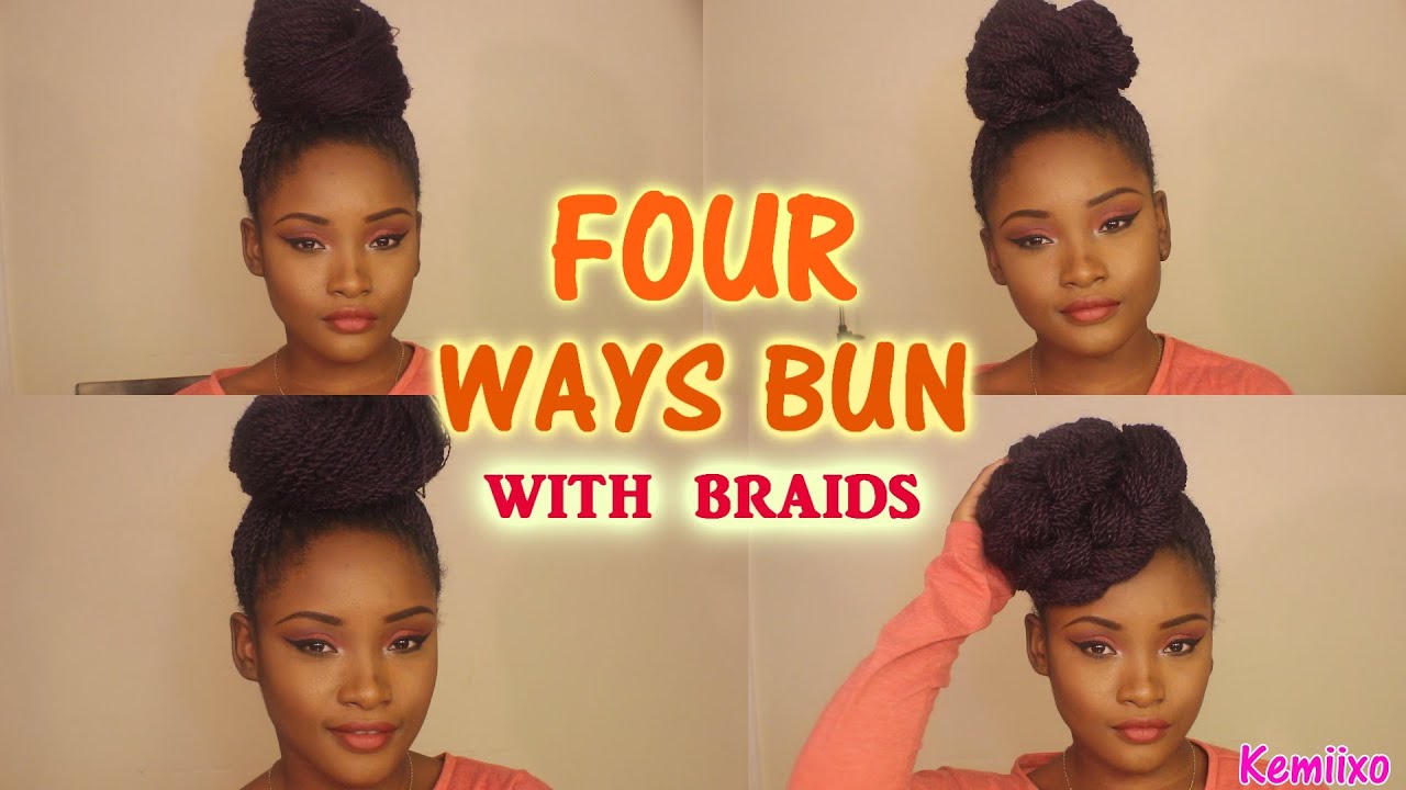 4 WAYS HAIR BUN STYLES with senegalese/rope twists braids | Kemiixo