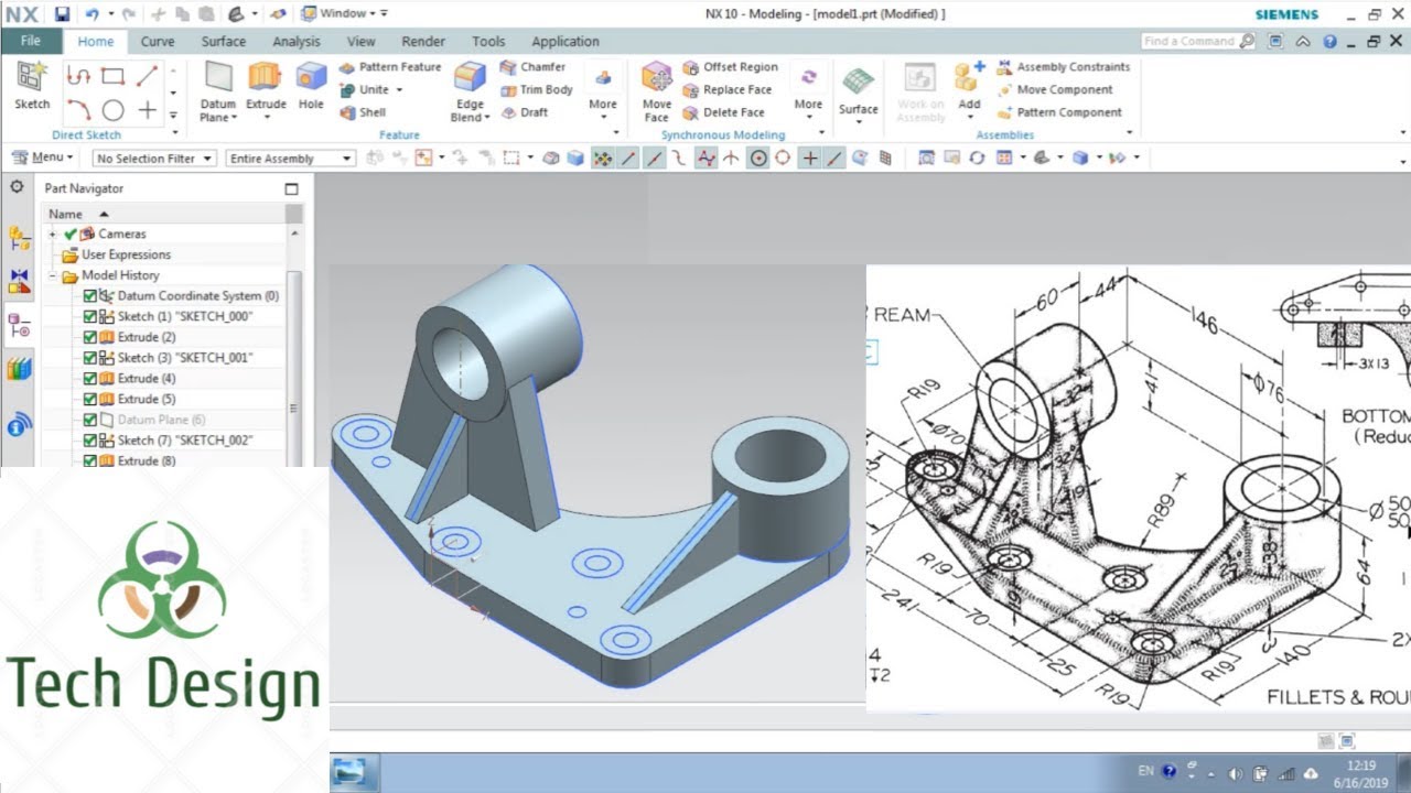 Unigraphics NX-Basic Part Modeling Practice Example 6