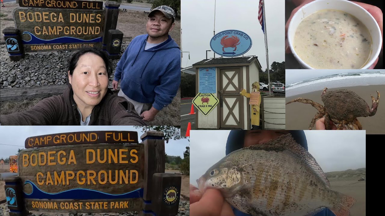Camping at Bodega Dunes, First Time Fishing Surf Perch Part 1.
