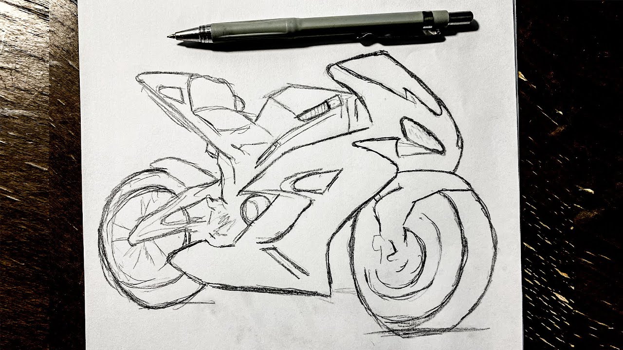How to Draw a Motorcycle Step by Step / Drawing a Sports Bike  / Easy Drawing Tutorials