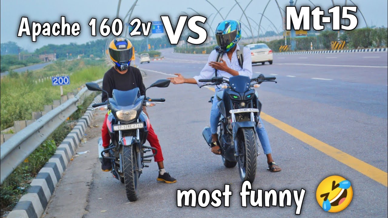 tvs Apache 160 2v vs Yamaha mt-15 version 1 | top end race | most funny 🤣