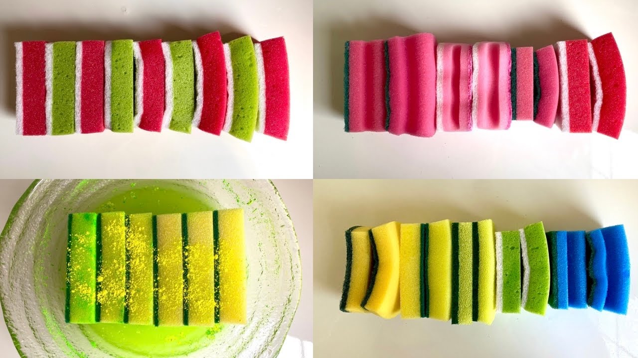 ASMR 🌈 bulk kitchen sponge ripping edit- crispy rip compilation of a variety of sponges
